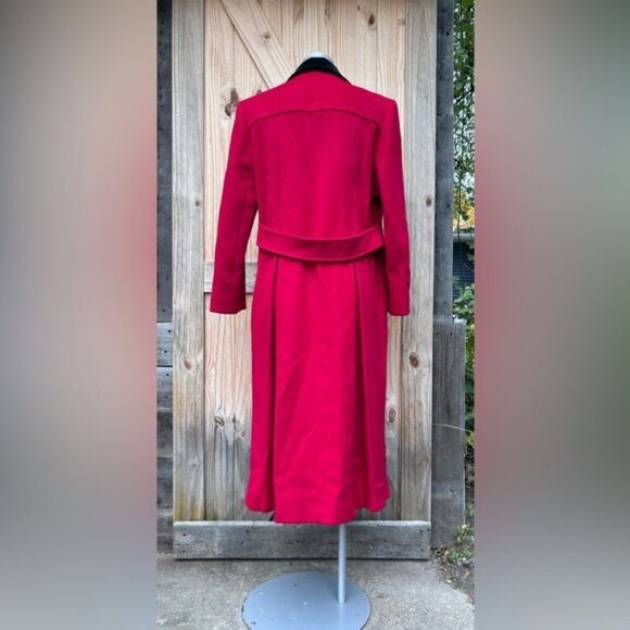 Vintage Alorna Long Red Wool Black Velvet Collar Double Breasted Maxi Coat~M~ - Picture 5 of 8